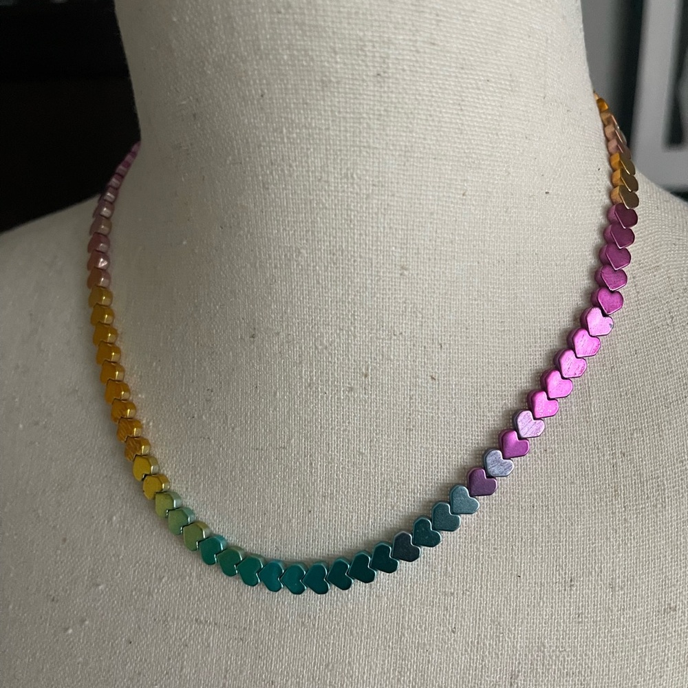 Multicolor Hematite Heart Necklace - Picture 4 of 5